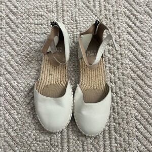 Eileen Fisher White Leather Espadrille Ankle Strap Flats Sandal 6.5 EF45952